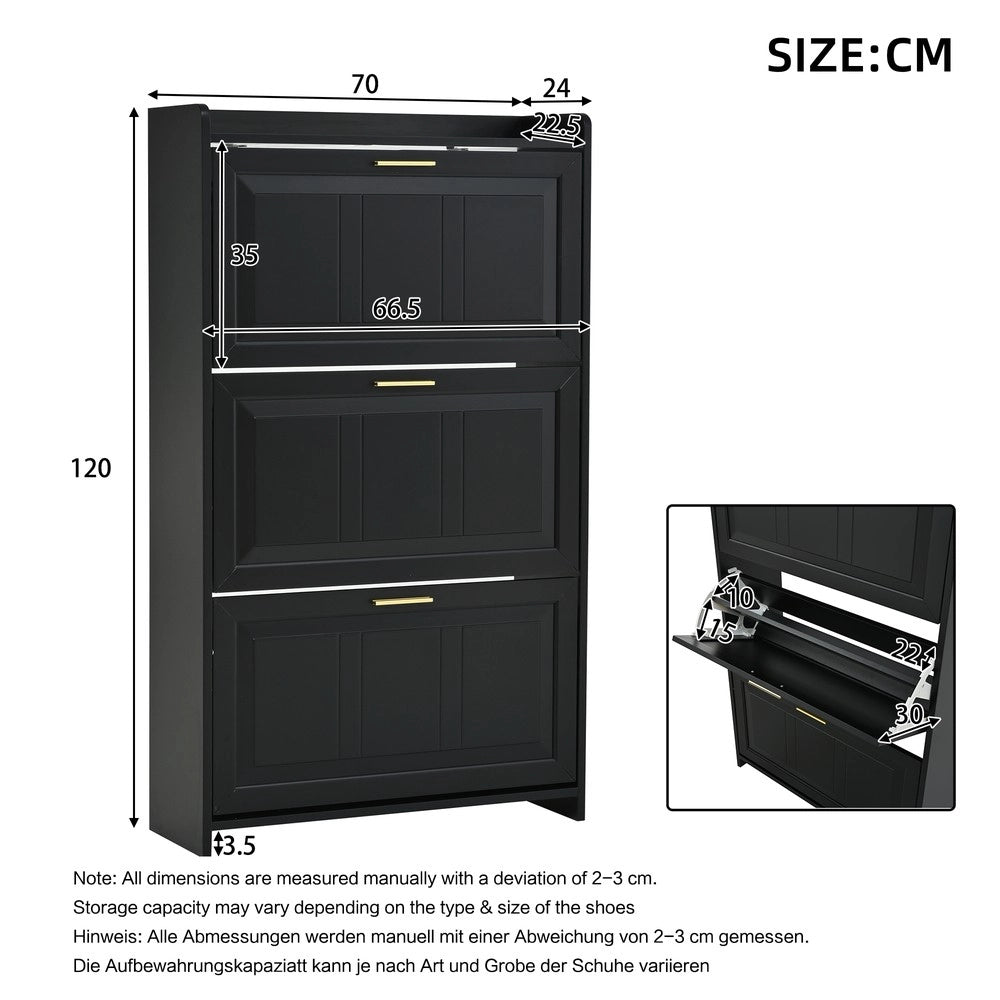 Scarpiera Alta con 6 Ripiani ¨C MINIMAL ¨C Nero, MDF e Truciolato, 70x24x120 cm