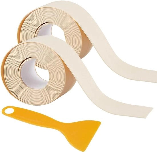 Afdichtingstape per doccia in PVC beige, acqua resistente e vetrificabile, per pavimento bagno angolo, adesivo autoadesivo con strumento per staccare.