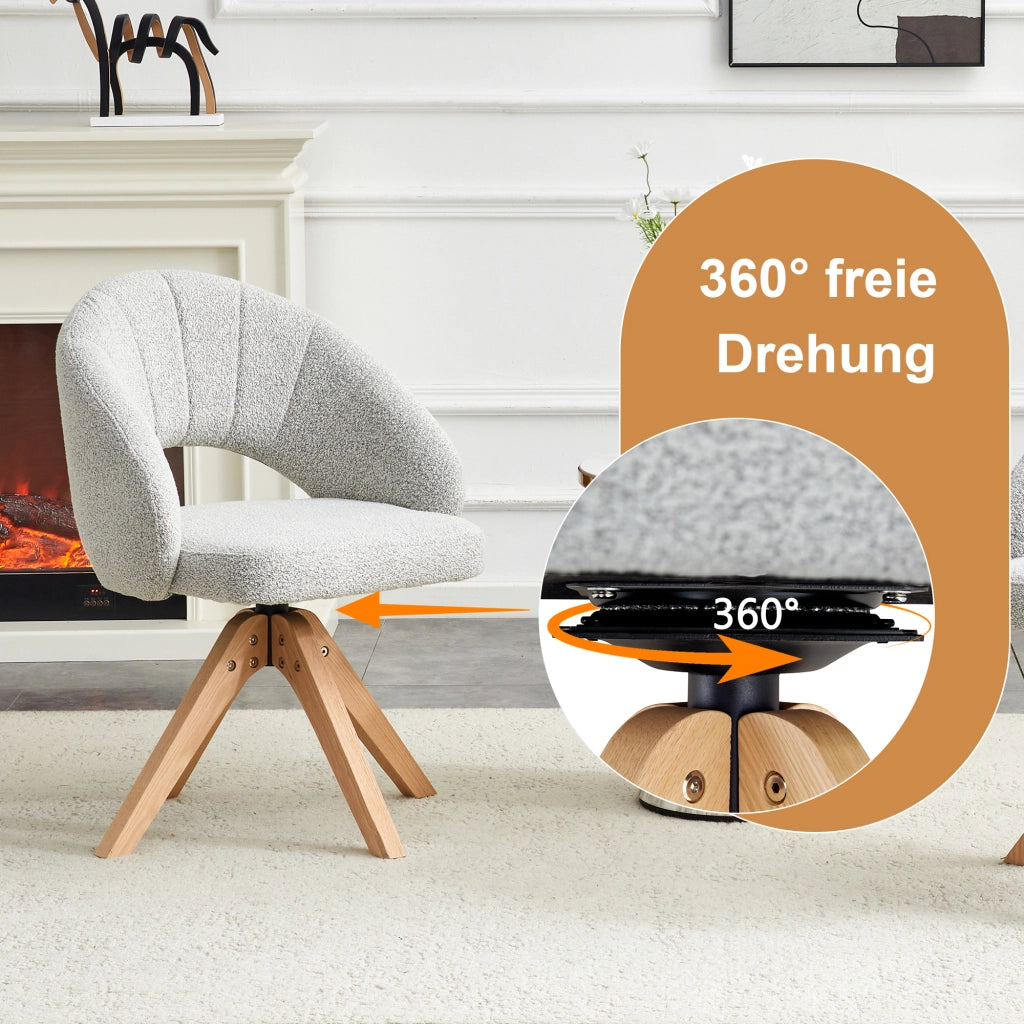 SEDIA Girevole 360° Set da 2 pezzi 84 cm Tessuto Grigio Chiaro e Legno Massello