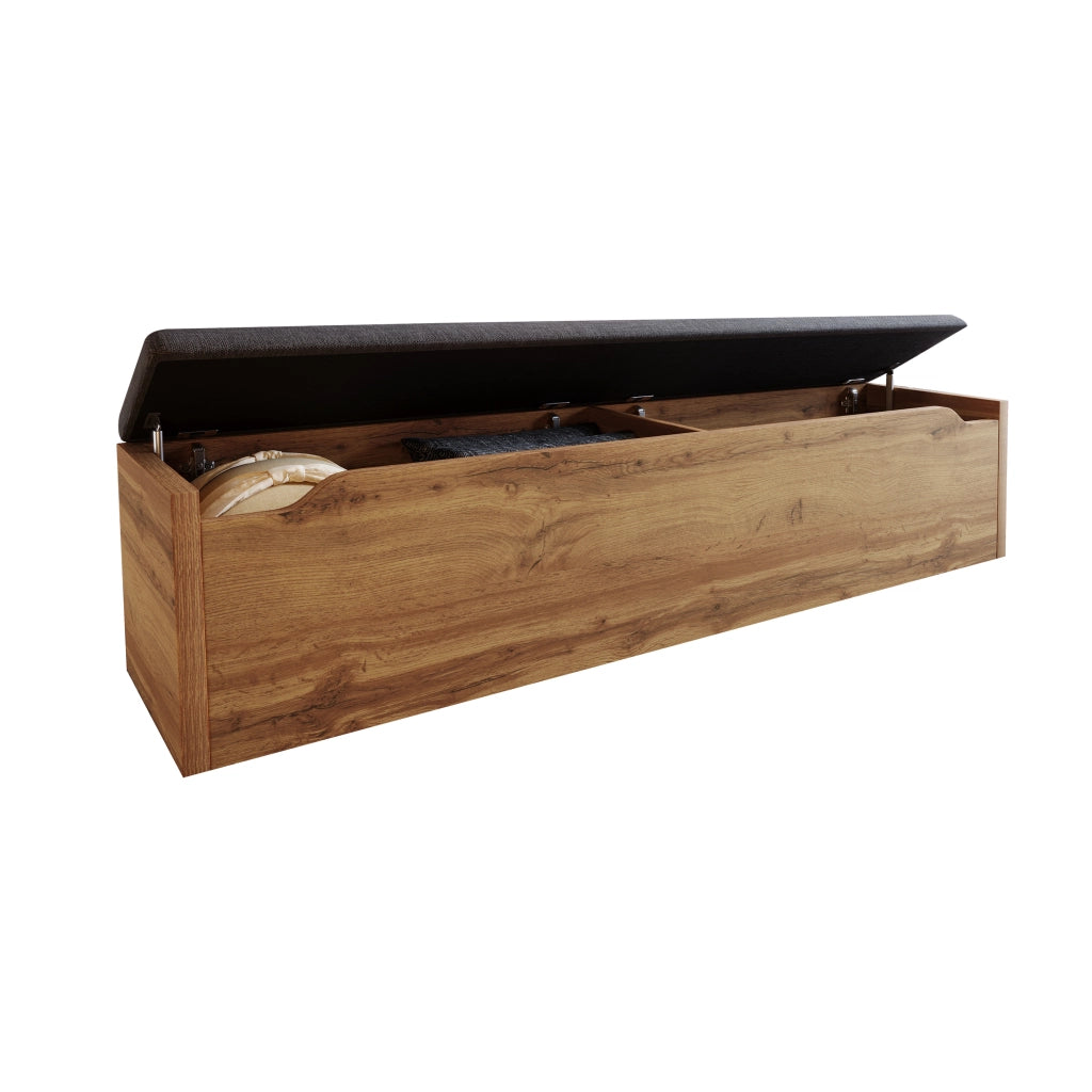 Letto Matrimoniale 2 Posti con Panca Contenitore; Luci da Lettura; USB e Comodini; 160×200 cm; senza Materasso