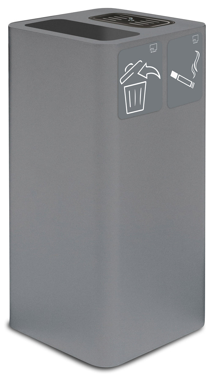 Pattumiera Per Raccolta Rifiuti 38x38xh80 cm In Acciaio Verniciato con Coperchio Basculante Grigio