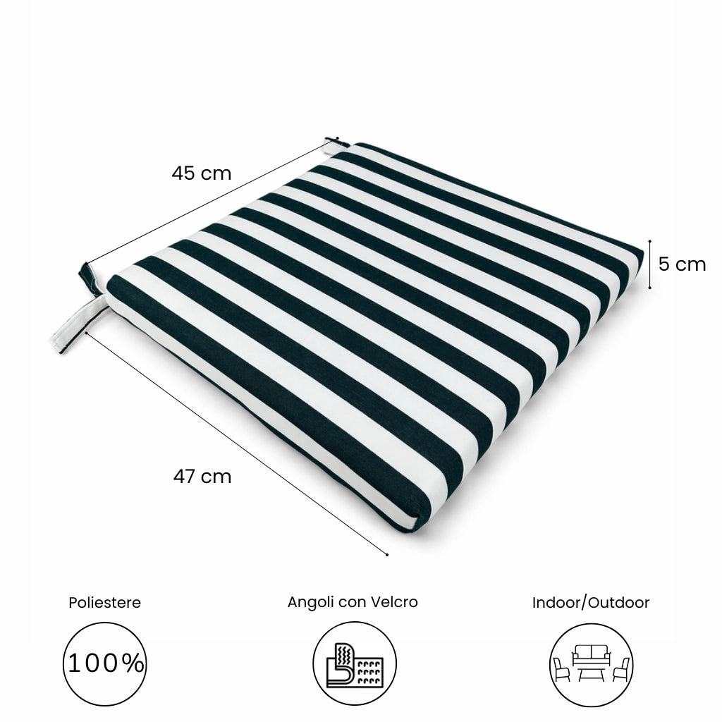 Cuscino seduta per sedia 45x47cm con velcro in poliestere – Verde/Bianco
