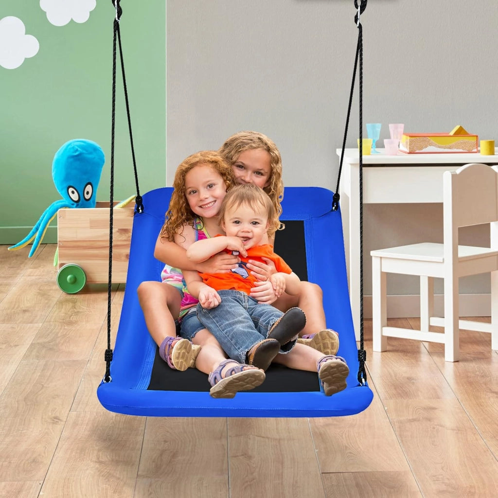 Altalena con corde regolabili, altalena per bambini e adulti, 150 cm x 80 cm, altalena da giardino fino a 150 kg, per interni ed esterni (blu)