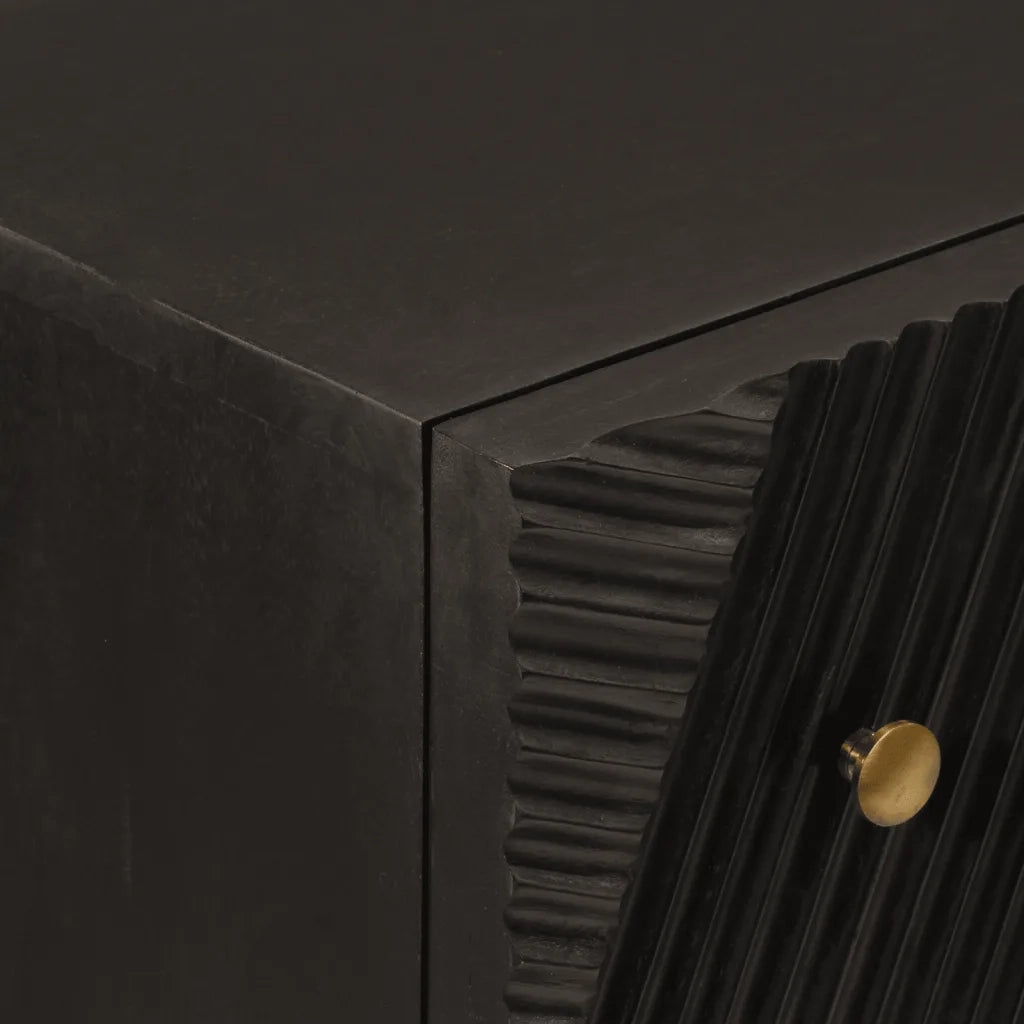 Cassettiera Nera 55x30x76 cm in Legno Massello di Mango e Ferro 372025