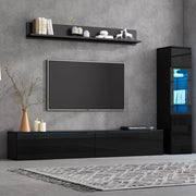 Parete attrezzata 3 pezzi con illuminazione LED RGB in truciolare nera