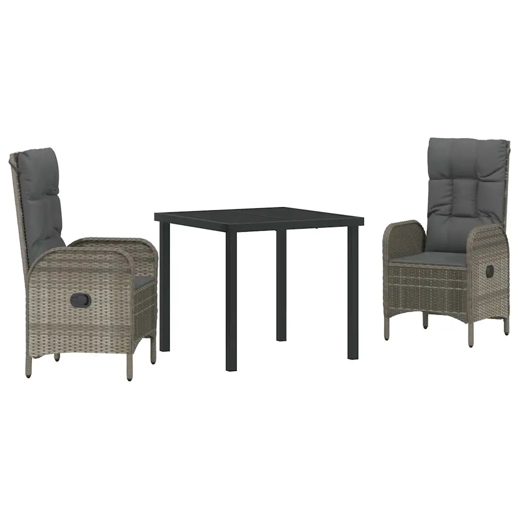 Set da Pranzo per Giardino con cuscino 3 pcs Grigio polyrattan