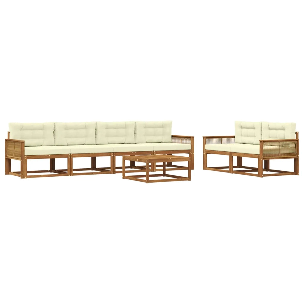 Set di divani da esterno con cuscino 7 pcs Naturale e Crema