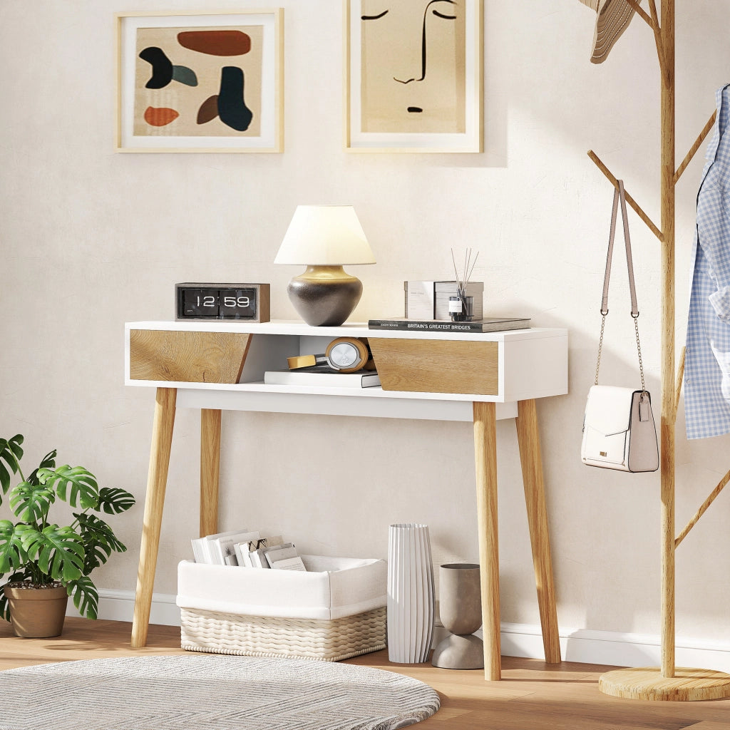 Mobile TV a parete con scaffale e ante ¨C Xylo ¨C legno bianco con ripiani aperti