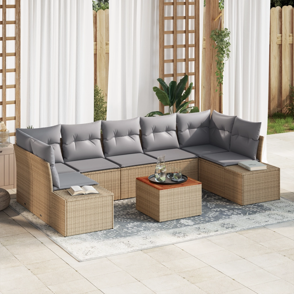 Set di SofÃ  da Giardino 8 Pezzi con Cuscini Beige Rattan Sintetico Acacia