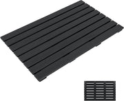 Tappetino doccia antiscivolo, griglia per esterni e interni, 100 x 60 cm, materiale WPC impermeabile e robusto, finitura effetto legno, carico 150 kg, per bagno, piscina, ingresso, nero