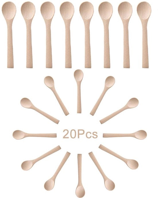 Integrità.1 20 pezzi di cucchiai in legno manufatti, cucchiai in legno mini, cucchiai per spezie e sale, 13 cm cucchiai in legno piccoli per bambini, per gelato, miele, caffè, tè, spezie e medicinali