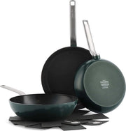 Set di cottura e wok, 3 pezzi, hard anodizzato Alta qualità smalto ceramico saldatura salva fuoco, PFAS-free, compatibile con induzione, lavastoviglie, forno, dennengroen