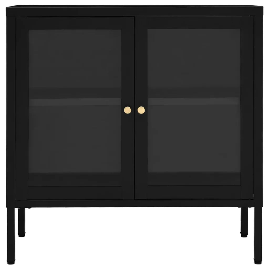 Credenza | Madia | Buffet da pranzo | Armadio da pranzo Nera 70x35x70 cm in Acciaio e Vetro