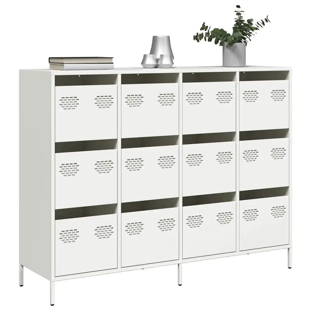 Credenza Bianca 135x39x103,5 cm in Acciaio Laminato a Freddo