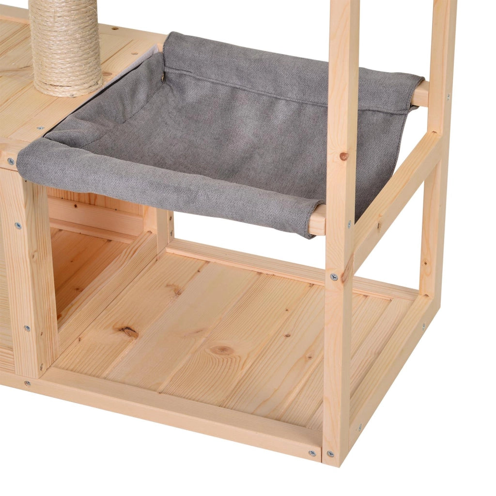 Letto per Gatti con Amaca e Tiragraffi in Legno ¨C zephmum ¨C Naturale 70x35x60 cm