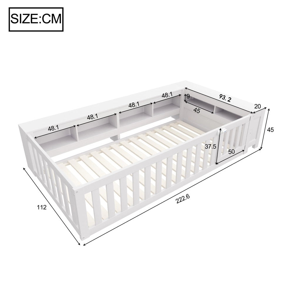Letto Singolo Bambini con Contenitore e Rete a Doghe ¨C MINIMAL ¨C Massello Bianco 90x200