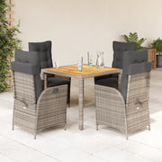 Set da Pranzo da Giardino 5 pz con Cuscini in Polyrattan Grigio