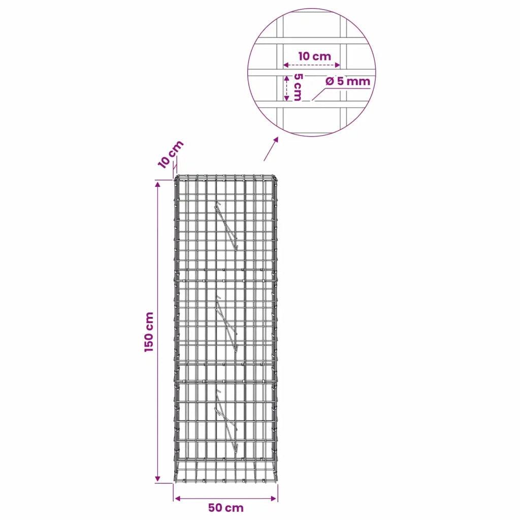 Gabione con Filo da 5 mm e Rete da 5x10 cm 50x10x150 cm 3464467