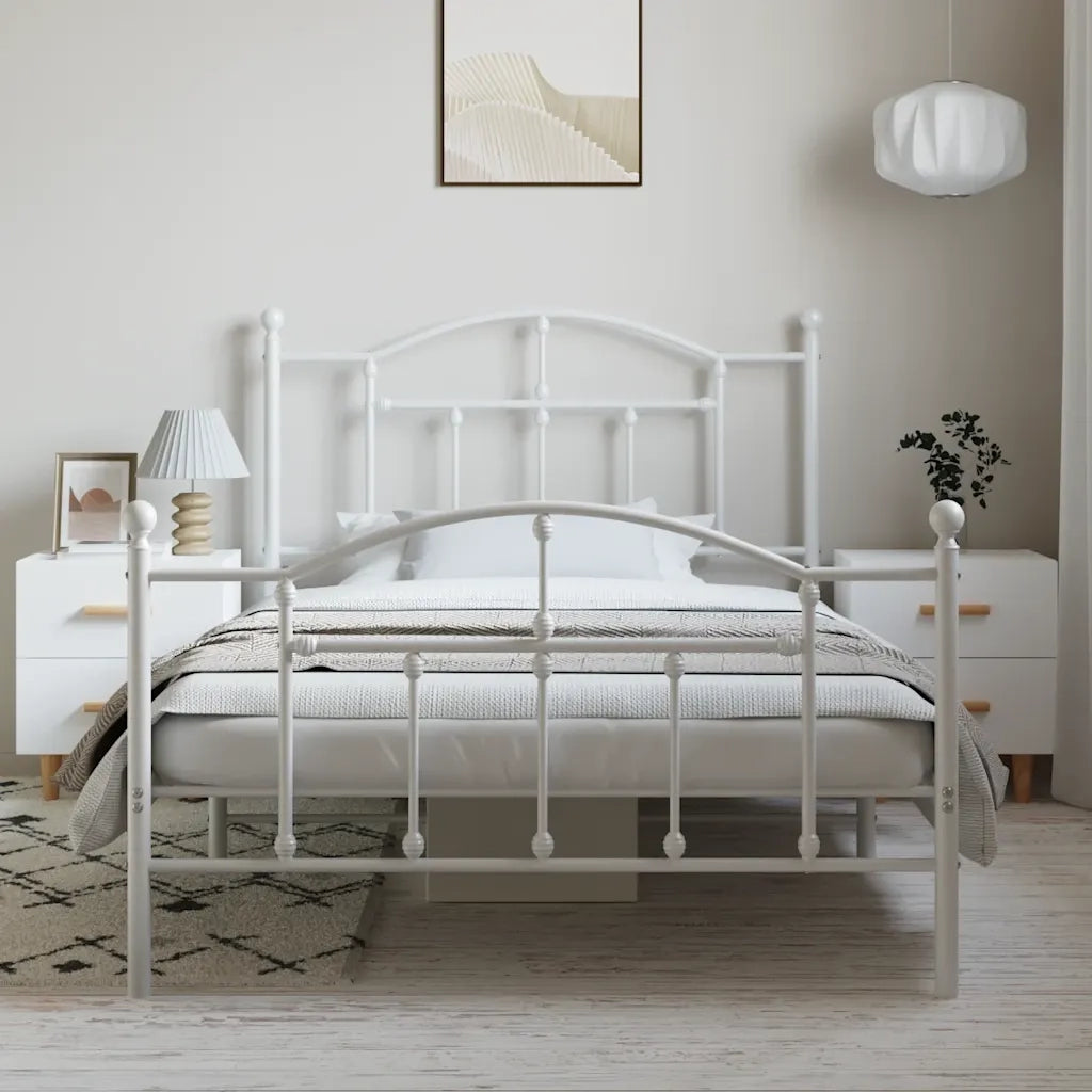 Giroletto con Testiera e Pediera Metallo Bianco 100x200 cm
