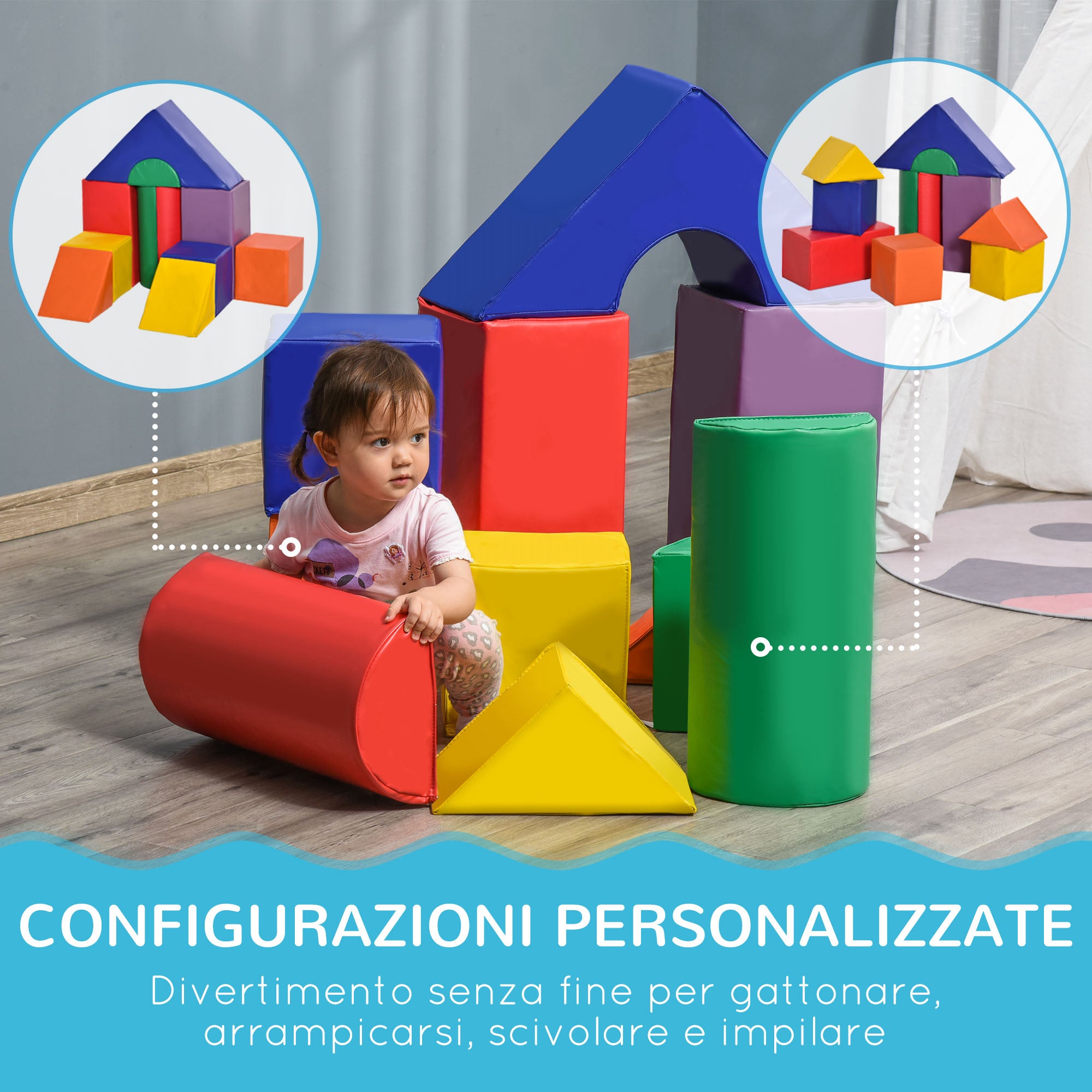 Set 11 Costruzioni Morbide per Bambini da 1-3 Anni in PU e EPE Multicolore