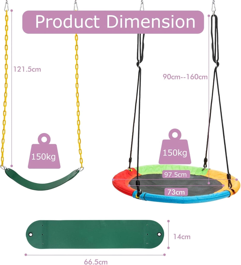 Set di 2 altalena con nido e sedile a dondolo, altalena rotonda con corda regolabile da 90 a 160 cm, altalena a disco in Eva, 2 altalene per bambini (ciascuna) portata fino a 150 kg, per