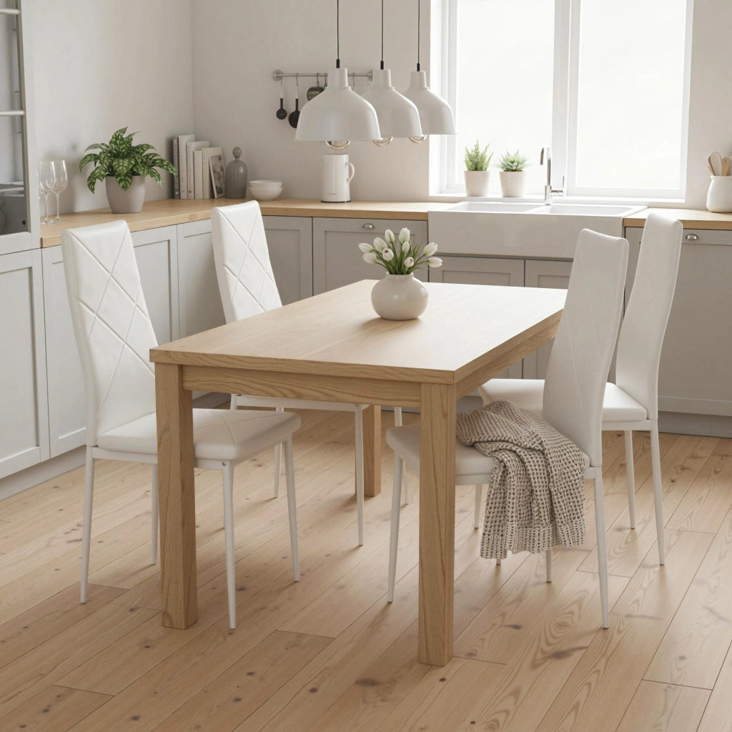 Set 4 Sedie da Pranzo con Schienale Alto ¨C Zephmum ¨C Struttura in Metallo Rivestimento Sintetico Colore Bianco