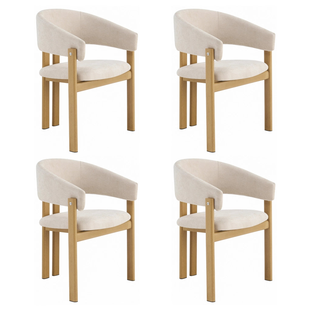 Set di 6 sedie da pranzo con braccioli ergonomici - in metallo effetto legno e lino beige