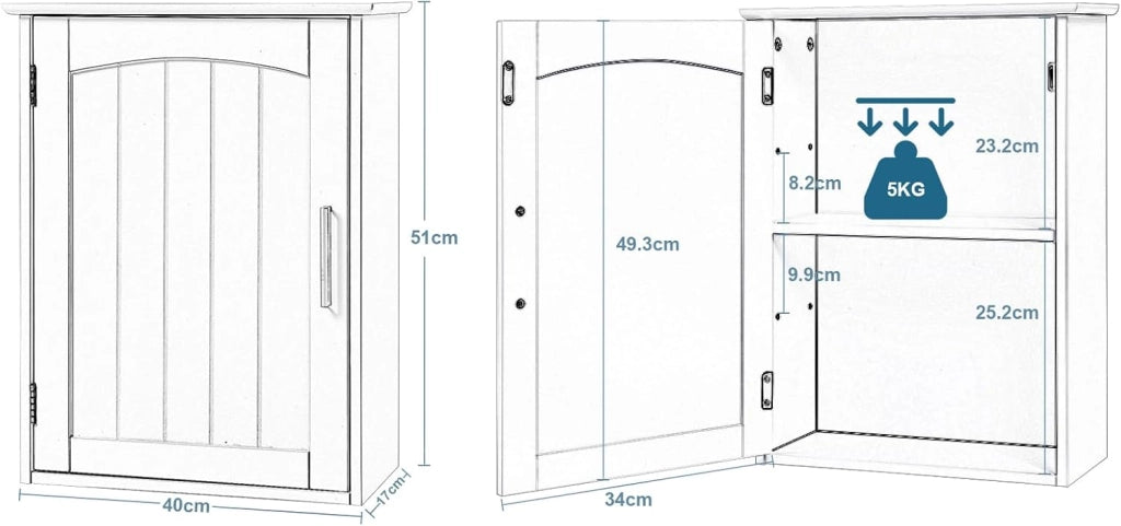 Mobile da Bagno Sospeso, Mobile Sottolavabo per Bagno con 2 Ante e Ripiano Regolabile, MDF, Bianco