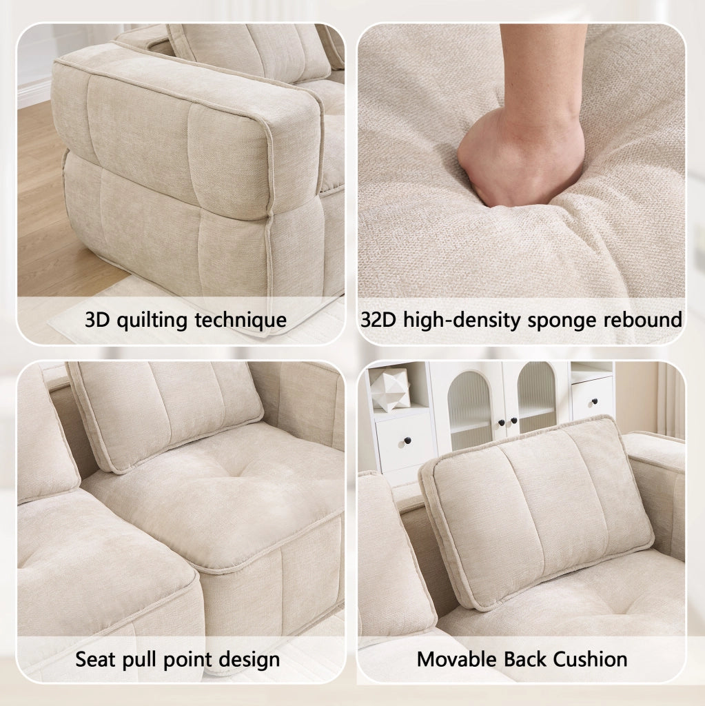 Divano modulare a U 271x162x67 cm in poliestere beige con seduta profonda e senza montaggio