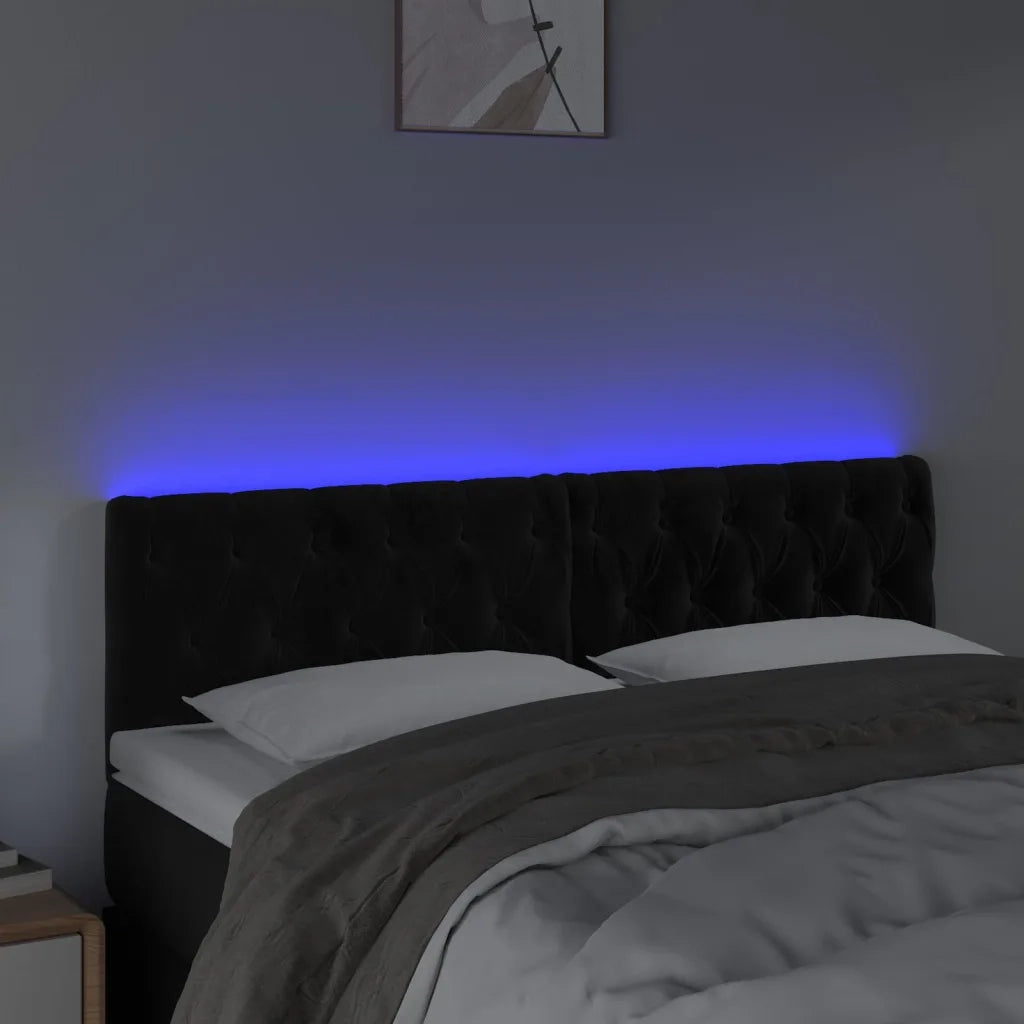 Testiera | Testata a LED Nera 144x7x78/88 cm in Velluto