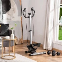 Stepper con Manubrio Regolabile, Monitor LCD ed Elastici, 55x53x118-128cm, Nero