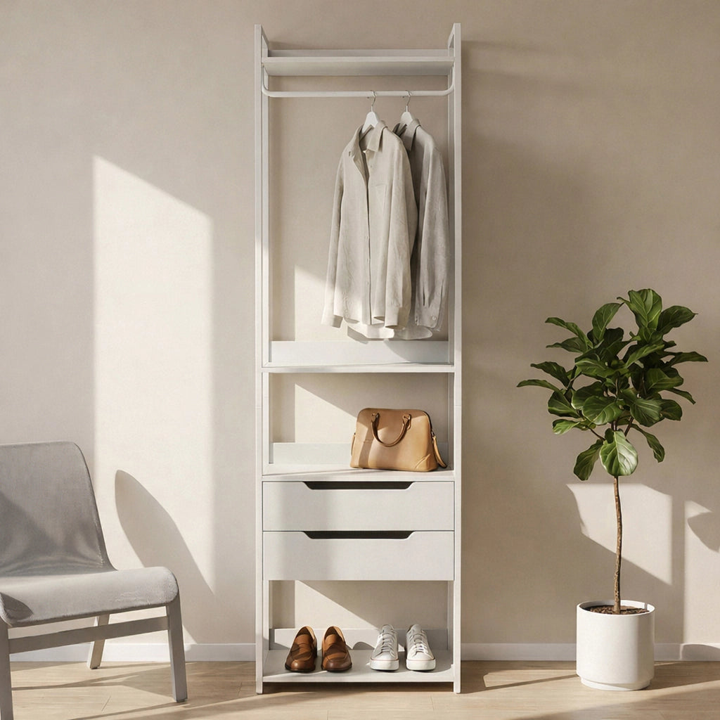 Stand Appendiabiti Jässaatka in Acciaio con 2 Cassetti e 4 Ripiani 200 x 61 x 40 cm - Grigio [en.casa]
