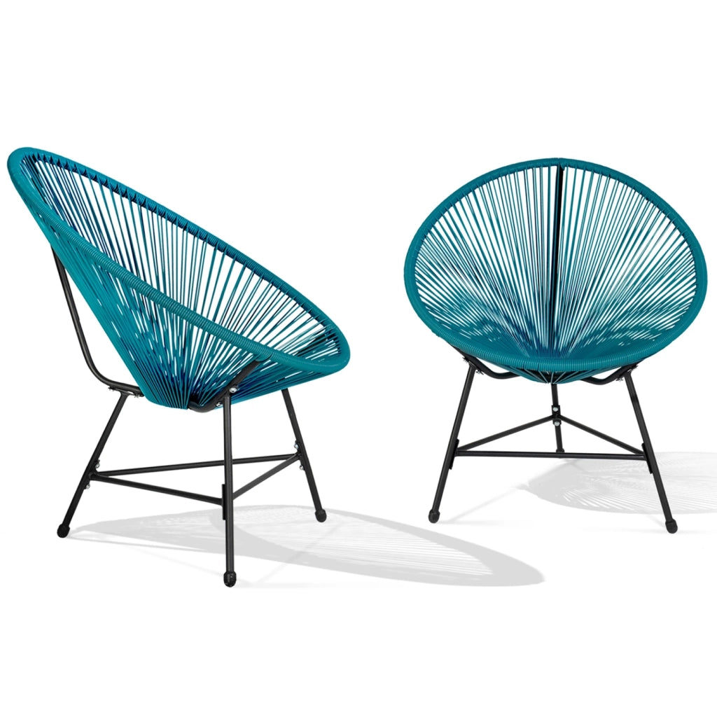 IDMarket - Mobili da giardino IZMIR - tavolo e 2 poltrone - uovo di corda blu anatra