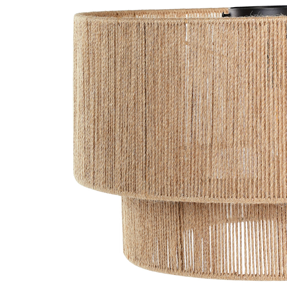 Lampada da soffitto Paralume di iuta naturale Base di ferro nero Lampo boho a sospensione Luce del soggiorno Camera da letto Corridoio