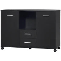 Armadietto Multifunzionale per l'Ufficio con Ruote a 360°, per Stampanti e Fascicoli, in Legno Nero 100x40x71cm