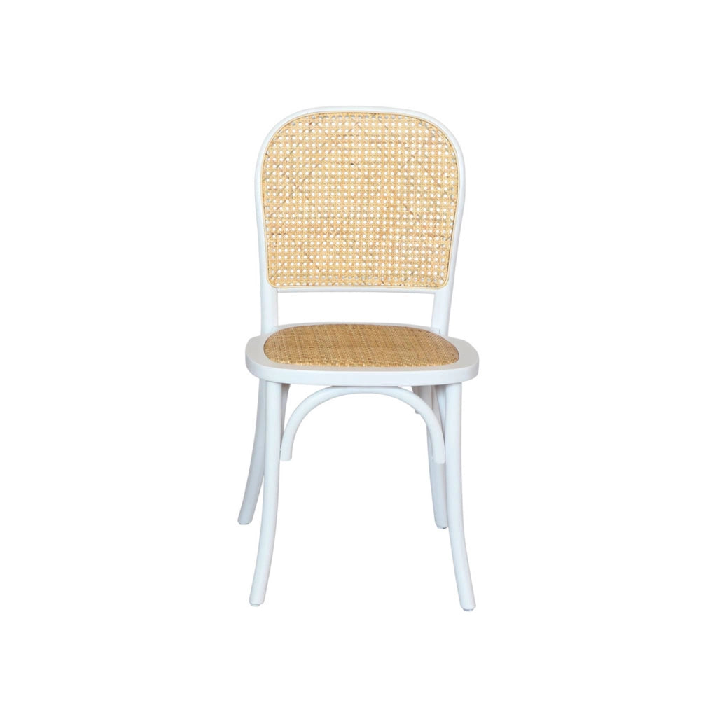 Set di 4 sedie in legno e rattan vintage , bianco
