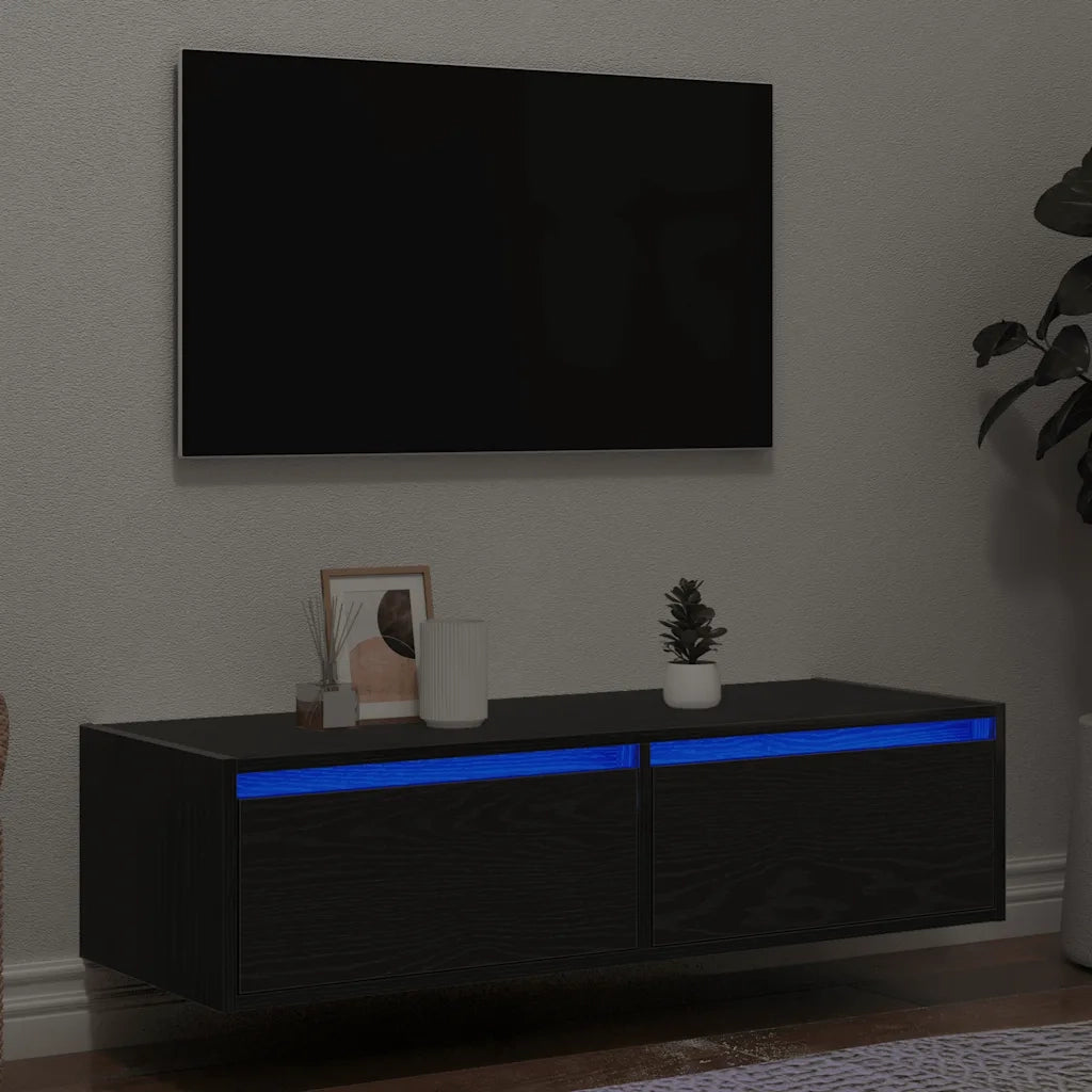 Mobile Porta TV con Luci LED Rovere Nero 100X35,5x25 cm 860239