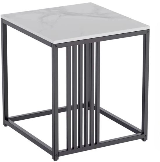 Tavolo da Notte in Stile Moderno - Laminato in Pietra Naturale - Struttura in Metallo - Compacto e Stiloso per Camera da Letto e Salotto