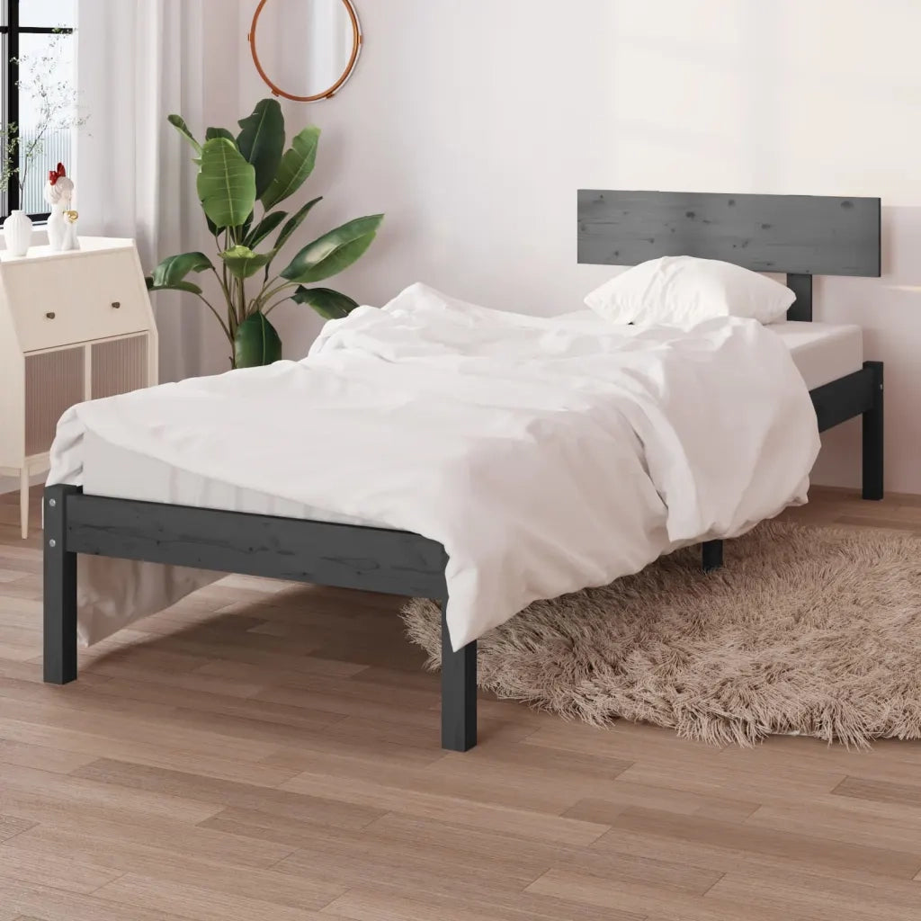 Giroletto-Struttura Letto Grigio in Legno Massello di Pino 90x190 cm Single