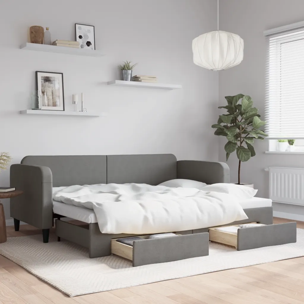 Divano Letto Estraibile Cassetti-Sofa Letto-Daybed Grigio Scuro 80x200cm Tessuto 564221