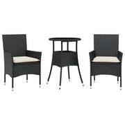 Set da Pranzo da Giardino 3 pz | Set Salotto da Giardino con Cuscini Polyrattan e Vetro