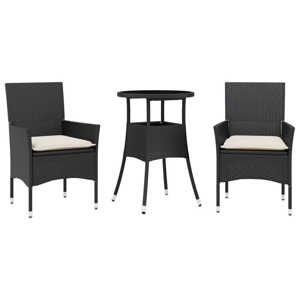 Set da Pranzo da Giardino 3 pz | Set Salotto da Giardino con Cuscini Polyrattan e Vetro