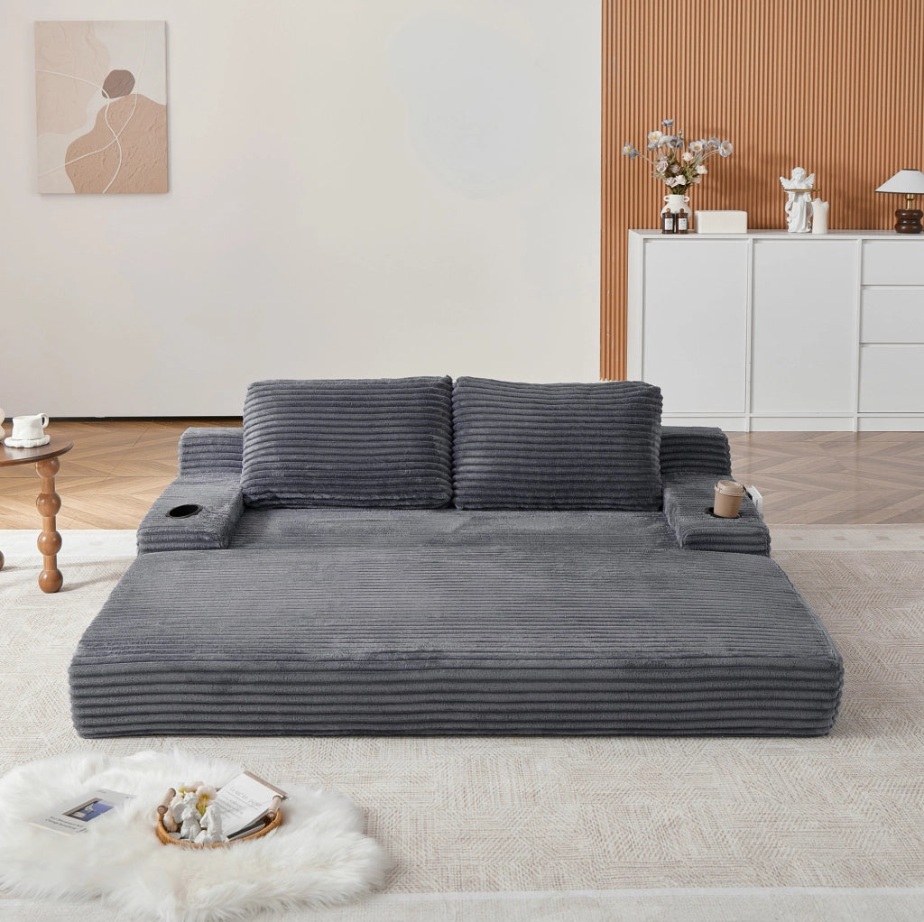 Divano Letto 2-in-1 in Velluto a Coste con Portabicchieri e Tasche Laterali