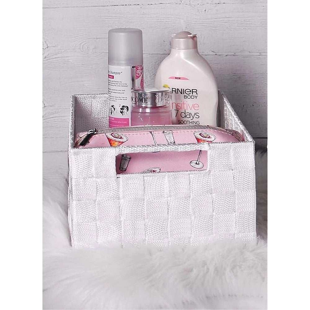 Trade Shop - Porta Oggetti Cesto In Tessuto Intrecciato 38x26x13 Cm Con Maniglie Bianco 79031 -
