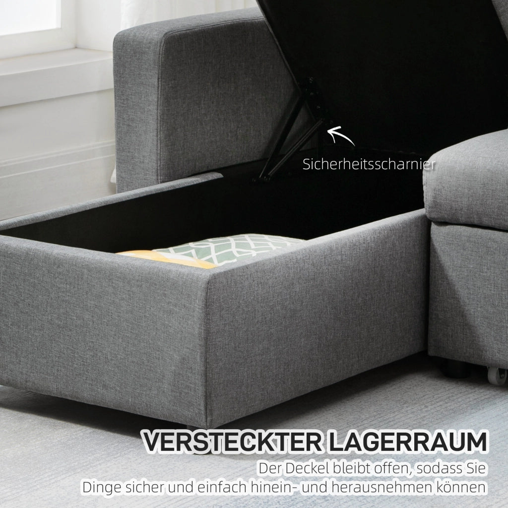 Divano letto angolare con contenitore e chaise longue ¨C Minimal ¨C Tessuto grigio chiaro 211,5x146x85 cm