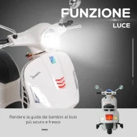 Moto Elettrica per Bambini Design Vespa, Batteria 6V con Suoni e Luci, Età 3-6 Anni, Bianco