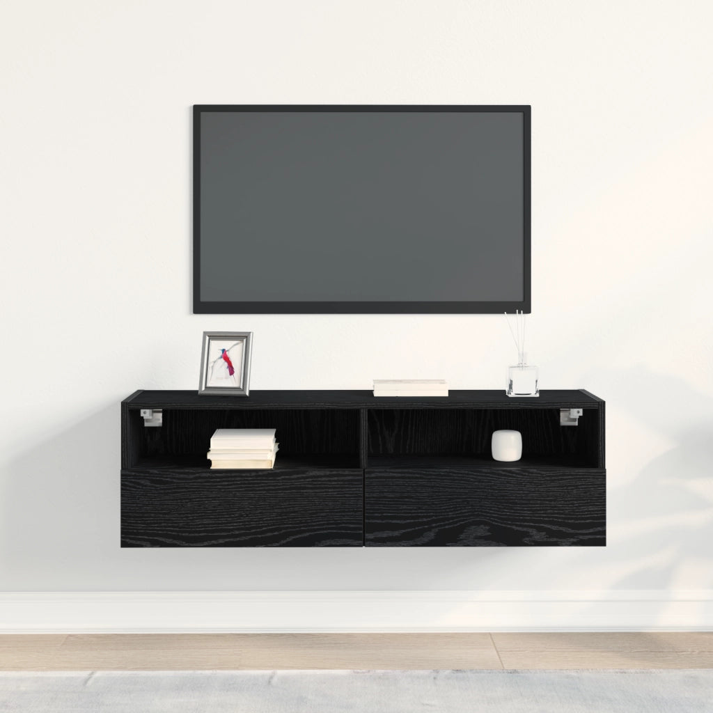 Mobile TV a Parete Nero Rovere 100x30x30 cm Legno Ingegnerizzato