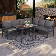 Set da Giardino con Divano ad Angolo e Tavolo, 6 Posti ¨C Xylo ¨C Polyrattan Grigio, Acciaio Zincato