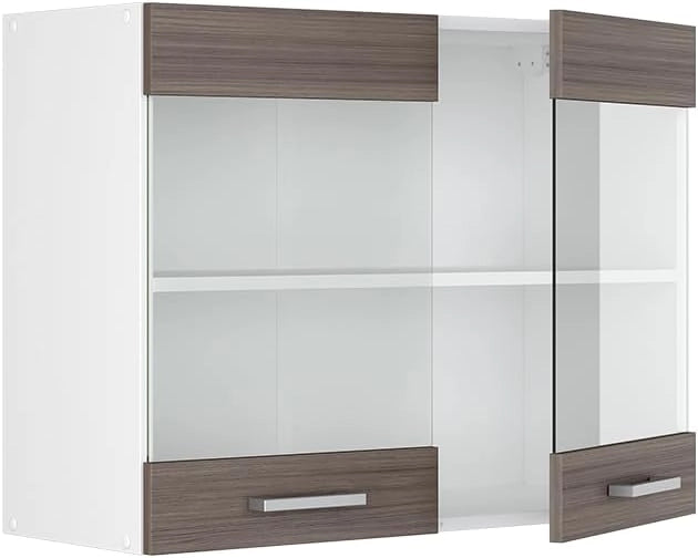 Mobile da cucina in vetro R-Line, Grigio nobile, 80 cm, per la libera combinazione all'interno di sistemi cucina modulari
