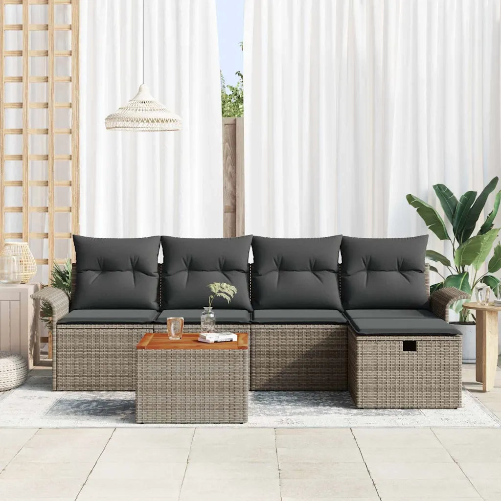 Set Divano da Giardino con cuscino 6 pcs Grigio Poly Rattan